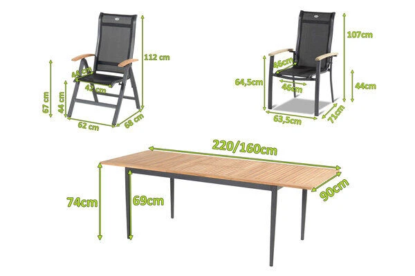 HARTMAN Silencio / Alice Sitzgruppe, Xerix/natur, Alu/Teak, 4x4 Textilen, 6 Dining Sessel, 2 Multipo, 160/220x90cm, FSC-Teak Armlehnen 7 HARTMAN Silencio / Alice Sitzgruppe, Xerix/natur, Alu/Teak, 4x4 Textilen, 6 Dining Sessel, 2 Multipo, 160/220x90cm, FSC-Teak Armlehnen – Bild 5