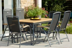 HARTMAN Silencio / RaffaeloSitzgruppe, Xerix/natur, Alu/Teak, 2 Dining Sessel, 4 Multipo, 160/220x90cm, FSC-Teak Armlehnen