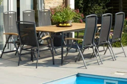 HARTMAN Silencio / RaffaeloSitzgruppe, Xerix/natur, Alu/Teak, 2 Dining Sessel, 6 Multipo, 160/220x90cm, FSC-Teak Armlehnen