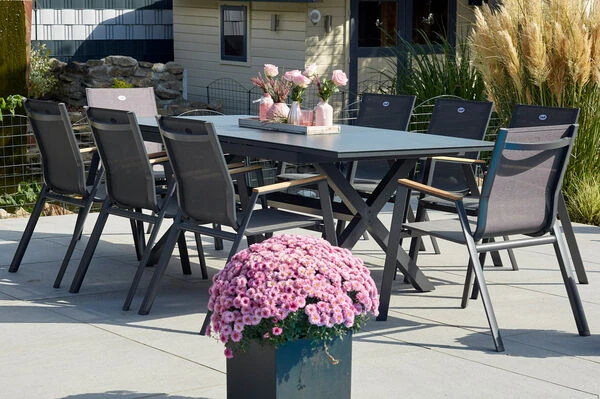 HARTMAN Xanadu / Aruba Sitzgruppe, Xerix/natur, Alu/Teak/Glaskeramik, 8 Dining Sessel, 160/220x100cm, FSC-Teak Armlehnen 3 HARTMAN Xanadu / Aruba Sitzgruppe, Xerix/natur, Alu/Teak/Glaskeramik, 8 Dining Sessel, 160/220x100cm, FSC-Teak Armlehnen