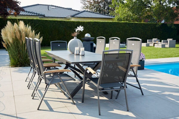 HARTMAN Xanadu / Raffaelo Sitzgruppe, Xerix/natur, Alu/Teak/Glaskeramik, 2 Dining Sessel, 6 Multipo, 160/220x100cm, FSC-Teak Armlehnen 3 HARTMAN Xanadu / Raffaelo Sitzgruppe, Xerix/natur, Alu/Teak/Glaskeramik, 2 Dining Sessel, 6 Multipo, 160/220x100cm, FSC-Teak Armlehnen