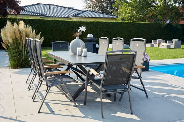 HARTMAN Xanadu / Raffaelo Sitzgruppe, Xerix/natur, Alu/Teak/Glaskeramik, 2 Dining Sessel, 6 Multipo, 160/220x100cm, FSC-Teak Armlehnen 4 HARTMAN Xanadu / Raffaelo Sitzgruppe, Xerix/natur, Alu/Teak/Glaskeramik, 2 Dining Sessel, 6 Multipo, 160/220x100cm, FSC-Teak Armlehnen – Bild 2