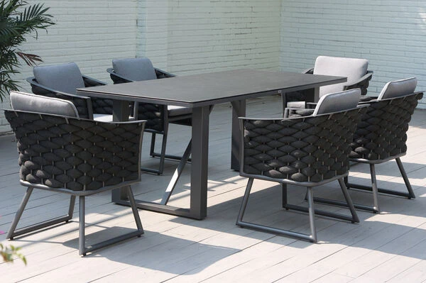 OUTFLEXX Oranger Blossom Esstischgarnitur, Anthrazit, Alu/XL Rope, 7-teilig, Inkl. Sitz- Und Rückenkissen, Tisch 200 X 90 X 76 Cm 3 OUTFLEXX Oranger Blossom Esstischgarnitur, Anthrazit, Alu/XL Rope, 7-teilig, Inkl. Sitz- Und Rückenkissen, Tisch 200 X 90 X 76 Cm