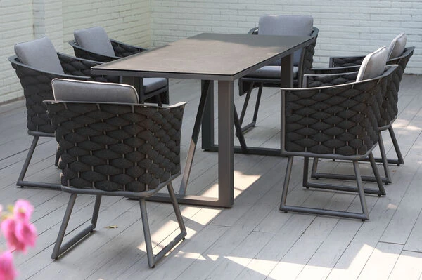 OUTFLEXX Oranger Blossom Esstischgarnitur, Anthrazit, Alu/XL Rope, 7-teilig, Inkl. Sitz- Und Rückenkissen, Tisch 200 X 90 X 76 Cm 4 OUTFLEXX Oranger Blossom Esstischgarnitur, Anthrazit, Alu/XL Rope, 7-teilig, Inkl. Sitz- Und Rückenkissen, Tisch 200 X 90 X 76 Cm – Bild 2