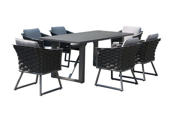 OUTFLEXX Oranger Blossom Esstischgarnitur, Anthrazit, Alu/XL Rope, 7-teilig, Inkl. Sitz- Und Rückenkissen, Tisch 200 X 90 X 76 Cm 5 OUTFLEXX Oranger Blossom Esstischgarnitur, Anthrazit, Alu/XL Rope, 7-teilig, Inkl. Sitz- Und Rückenkissen, Tisch 200 X 90 X 76 Cm – Bild 3