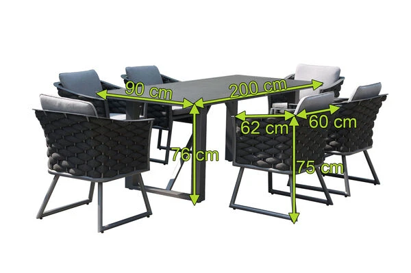 OUTFLEXX Oranger Blossom Esstischgarnitur, Anthrazit, Alu/XL Rope, 7-teilig, Inkl. Sitz- Und Rückenkissen, Tisch 200 X 90 X 76 Cm 7 OUTFLEXX Oranger Blossom Esstischgarnitur, Anthrazit, Alu/XL Rope, 7-teilig, Inkl. Sitz- Und Rückenkissen, Tisch 200 X 90 X 76 Cm – Bild 5