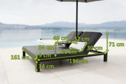 OUTFLEXX Twin Doppelliege, Sooty/marble, Alu/Sunbrella, 196 X 161 X 34 Cm, Rückenlehne Verstellbar, Inkl. Beistelltisch Und 1x Rückenkissen -Gartenladen 23469 mass.jpg