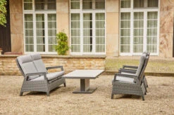 SIENA GARDEN Solea/Bellani Dining Lounge, Anthrazit/night-blue, Alu/Gardino®-Geflecht/Keramik, Für 4 Personen,160 X 90 X 50-72cm, Stufenlos Verstellbar