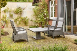 SIENA GARDEN Solea/Bellani Dining Set, Anthrazit/night-blue, Gardino®-Geflecht/Alu/Keramik, 140 X 85 X 50-72cm, Inkl. 4 Diningsessel, Stufenlos Verstellbar