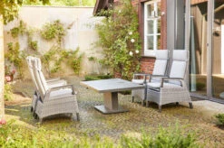 SIENA GARDEN Solea/Bellani Dining Set, Grau/blau/anthrazit, Alu/Gardino®-Geflecht/Keramik, 140 X 85 X 50-72cm, Inkl. 4 Diningsessel, Stufenlos Verstellbar