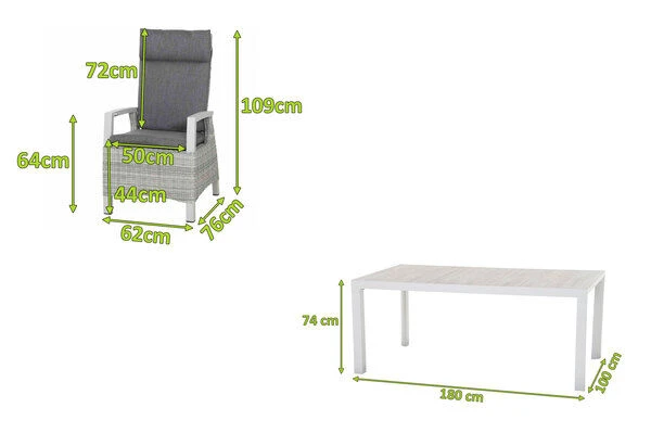 SIENA GARDEN Carlos/Corido Dining Set, Weiß/grau, Alu/Gardino®-Geflecht/Keramik, 180 X 100 Cm, Inkl. 4 Diningsessel 7 SIENA GARDEN Carlos/Corido Dining Set, Weiß/grau, Alu/Gardino®-Geflecht/Keramik, 180 X 100 Cm, Inkl. 4 Diningsessel – Bild 5
