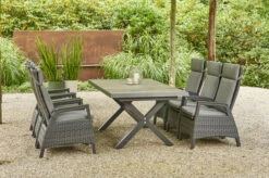 SIENA GARDEN Sincro/Solea Dining Set, Anthrazit/blau/grau, Alu/Gardino®-Geflecht/Keramik, 200-260x103cm, Inkl. 6 Diningsessel, Stufenlos Verstellbar