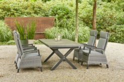 SIENA GARDEN Sincro/Solea Dining Set, Anthrazit/grau/blau, Alu/Gardino®-Geflecht/Keramik, 200-260x103cm, Inkl. 4 Diningsessel, Stufenlos Verstellbar