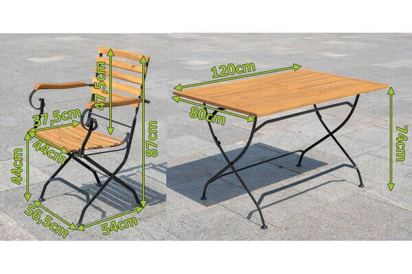 OUTFLEXX Sitzgruppe, Natur/schwarz, Stahl/FSC-Akazienholz, 120x80 Cm, 4 Klappstühle, Pulverbeschichtet, Verzinkt, Mit Armlehnen 7 OUTFLEXX Sitzgruppe, Natur/schwarz, Stahl/FSC-Akazienholz, 120x80 Cm, 4 Klappstühle, Pulverbeschichtet, Verzinkt, Mit Armlehnen – Bild 5