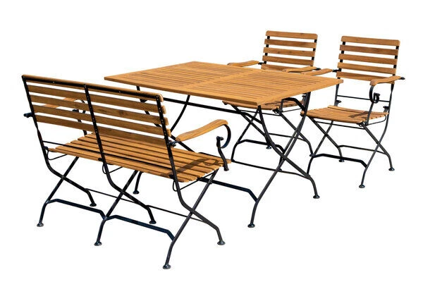 OUTFLEXX Sitzgruppe, Natur/schwarz, Stahl/FSC-Akazienholz, 120x80 Cm, 2 Klappstühle Mit Armlehnen, 2-Sitzer Bank, Pulverbeschichtet, Geölt 3 OUTFLEXX Sitzgruppe, Natur/schwarz, Stahl/FSC-Akazienholz, 120x80 Cm, 2 Klappstühle Mit Armlehnen, 2-Sitzer Bank, Pulverbeschichtet, Geölt