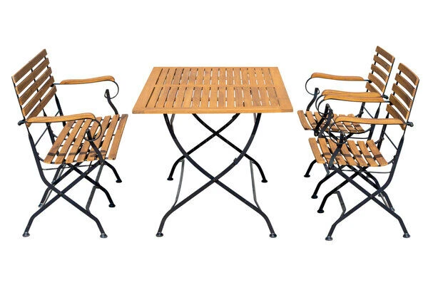 OUTFLEXX Sitzgruppe, Natur/schwarz, Stahl/FSC-Akazienholz, 120x80 Cm, 2 Klappstühle Mit Armlehnen, 2-Sitzer Bank, Pulverbeschichtet, Geölt 16 OUTFLEXX Sitzgruppe, Natur/schwarz, Stahl/FSC-Akazienholz, 120x80 Cm, 2 Klappstühle Mit Armlehnen, 2-Sitzer Bank, Pulverbeschichtet, Geölt – Bild 14