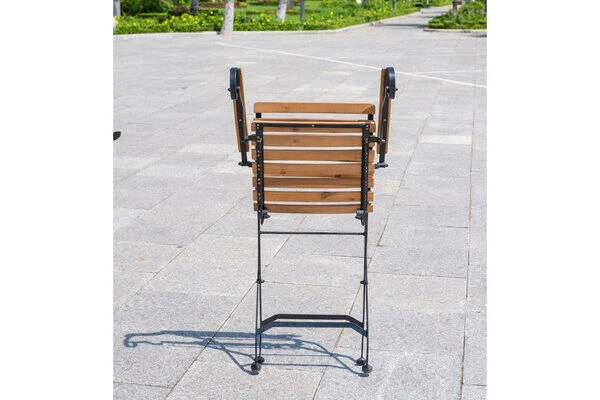 OUTFLEXX Sitzgruppe, Natur/schwarz, Stahl/FSC-Akazienholz, Ø 90 Cm, 2 Klappstühle Mit Armlehnen, Pulverbeschichtet, Geölt 9 OUTFLEXX Sitzgruppe, Natur/schwarz, Stahl/FSC-Akazienholz, Ø 90 Cm, 2 Klappstühle Mit Armlehnen, Pulverbeschichtet, Geölt – Bild 7