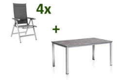 KETTLER Cubic/Basic Plus Esstischgarnitur, Silber/anthrazit, Alu/Textilene, Tisch 160x90 Cm, 4 Multipo
