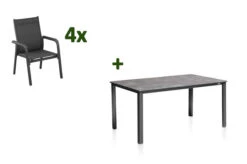 KETTLER Cubic/BasicPlus Esstischgarnitur, Anthrazit, Alu/Kettalit/Textilene, 160x90 Cm, 4 Stapelsessel