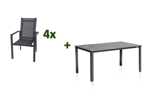KETTLER Cubic Esstischgarnitur, Anthrazit, Alu/Kettalit/Textilene, 160x90 Cm, 4 Stapelsessel 3 KETTLER Cubic Esstischgarnitur, Anthrazit, Alu/Kettalit/Textilene, 160x90 Cm, 4 Stapelsessel