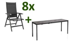 KETTLER Cubic/Basic Plus Esstischgarnitur, Anthrazit, Alu/HPL/Textilene, 140/210x70 Cm, 8 Multipos