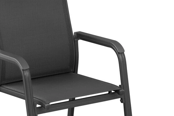 KETTLER Cubic/Basic Plus Esstischgarnitur, Anthrazit, Alu/HPL/Textilene, 140/210x70 Cm, 4 Stapelsessel 8 KETTLER Cubic/Basic Plus Esstischgarnitur, Anthrazit, Alu/HPL/Textilene, 140/210x70 Cm, 4 Stapelsessel – Bild 6