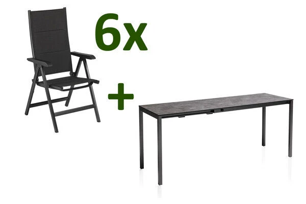 KETTLER Cubic/Basic Plus Padded Esstischgarnitur, Anthrazit, Alu/HPL/Textilene, 140/210x70 Cm, 6 Multipos 3 KETTLER Cubic/Basic Plus Padded Esstischgarnitur, Anthrazit, Alu/HPL/Textilene, 140/210x70 Cm, 6 Multipos