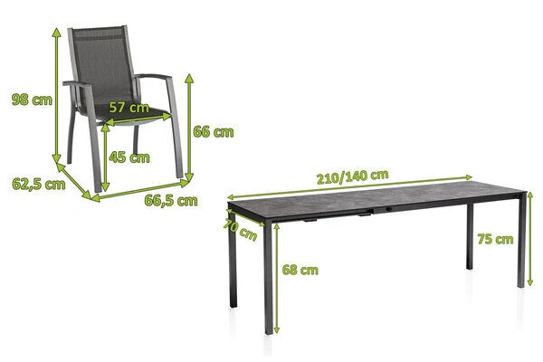 KETTLER Cubic/Altura Esstischgarnitur, Anthrazit, Alu/HPL/Textilene, 140/210x70 Cm, 8 Stapelsessel 7 KETTLER Cubic/Altura Esstischgarnitur, Anthrazit, Alu/HPL/Textilene, 140/210x70 Cm, 8 Stapelsessel – Bild 5