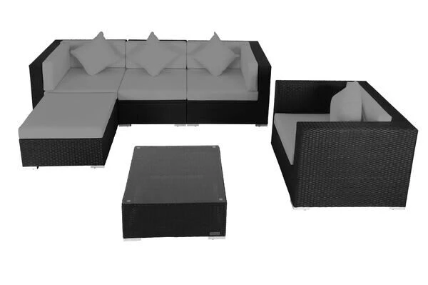 OUTFLEXX Loungemöbel, Schwarz, Polyrattan, Für 5 Personen, Inkl. Kaffeetisch, Kissenboxfunktion 4 OUTFLEXX Loungemöbel, Schwarz, Polyrattan, Für 5 Personen, Inkl. Kaffeetisch, Kissenboxfunktion – Bild 2