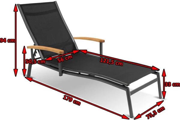 HARTMAN Alice Sonnenliege, Xerix/schwarz, Alu/Textilen, 179 X 75,5 X 33 Cm, FSC Teak-Armlehnen 4 HARTMAN Alice Sonnenliege, Xerix/schwarz, Alu/Textilen, 179 X 75,5 X 33 Cm, FSC Teak-Armlehnen – Bild 2