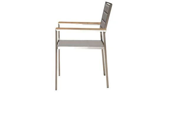 OUTFLEXX Stuhl, Silber, Edelstahl/Textilene, Padded, Armlehnen Aus FSC-Teakholz, 62x56,5x86cm 4 OUTFLEXX Stuhl, Silber, Edelstahl/Textilene, Padded, Armlehnen Aus FSC-Teakholz, 62x56,5x86cm – Bild 2