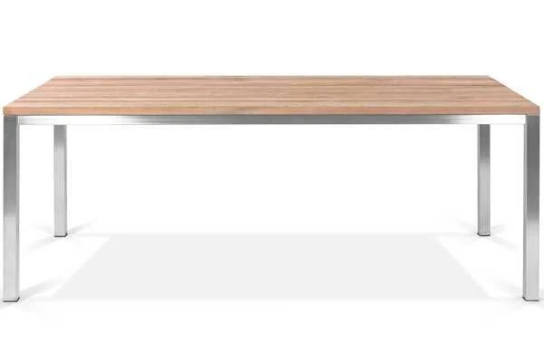 OUTFLEXX Esstisch, Silber/natur, Edelstahl/ Recyceltes FSC®-Teakholz, 200x100cm, Rustikal Gebürstet 6 OUTFLEXX Esstisch, Silber/natur, Edelstahl/ Recyceltes FSC®-Teakholz, 200x100cm, Rustikal Gebürstet – Bild 4