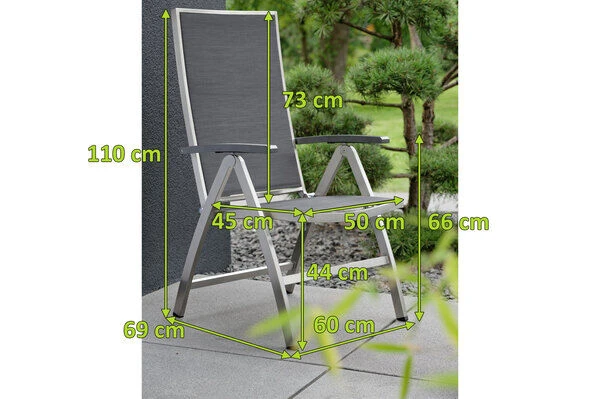 STERN Cardiff Klappsessel, Silbergrau, Edelstahl/Textil/Aluminiumarmlehnen, 69x60x110 Cm, Rückenlehne Verstellbar, Klappbar 4 STERN Cardiff Klappsessel, Silbergrau, Edelstahl/Textil/Aluminiumarmlehnen, 69x60x110 Cm, Rückenlehne Verstellbar, Klappbar – Bild 2