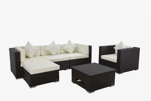 OUTFLEXX Loungemöbel-Set, Braun, Polyrattan, Für 5 Personen, Inkl. Loungetisch, Wasserfeste Kissenbox 8 OUTFLEXX Loungemöbel-Set, Braun, Polyrattan, Für 5 Personen, Inkl. Loungetisch, Wasserfeste Kissenbox – Bild 6