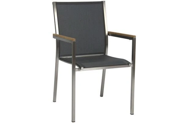 STERN Polaris Esstischgruppe, Silbergrau, Edelstahl/recycled Teak, Tisch 200 X 100 Cm, 6 Stapelsessel 4 STERN Polaris Esstischgruppe, Silbergrau, Edelstahl/recycled Teak, Tisch 200 X 100 Cm, 6 Stapelsessel – Bild 2