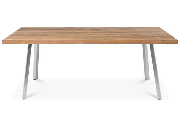 OUTFLEXX Esstisch, Edelstahl/recyceltes FSC®-Teak, 160x90cm, A-Gestell, Rustikal Gebürstet 4 OUTFLEXX Esstisch, Edelstahl/recyceltes FSC®-Teak, 160x90cm, A-Gestell, Rustikal Gebürstet – Bild 2