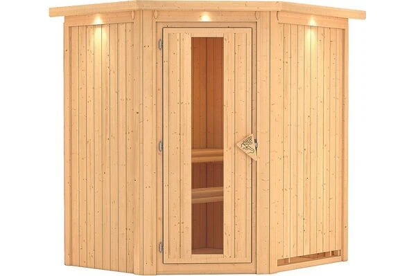 KARIBU Systemsauna Taurin, Fichtenholz 68mm, Eckeinstieg, Ca. 2,3m² 4 KARIBU Systemsauna Taurin, Fichtenholz 68mm, Eckeinstieg, Ca. 2,3m² – Bild 2