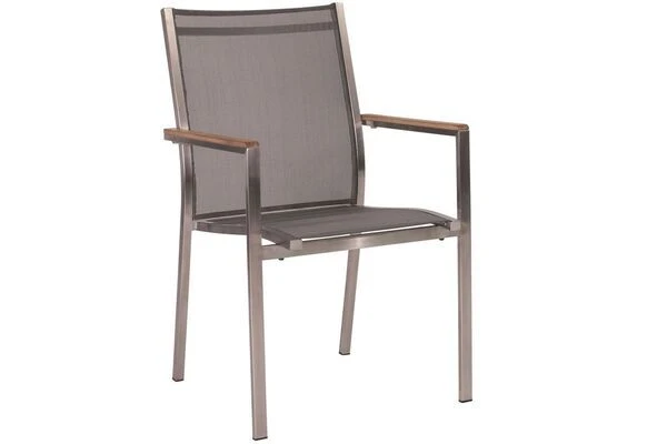 STERN Cardiff Esstischgruppe, Silber/silbergrau, Edelstahl/Teak, Tisch 90 X 90 Cm, 4 Stapelsessel 4 STERN Cardiff Esstischgruppe, Silber/silbergrau, Edelstahl/Teak, Tisch 90 X 90 Cm, 4 Stapelsessel – Bild 2