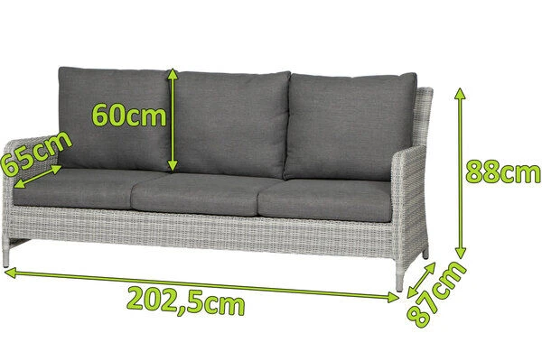 SIENA GARDEN Soria 3-Sitzer Loungesofa, Ice Grey, Alu / Gardino®-Geflecht, 203x87x88 Cm 4 SIENA GARDEN Soria 3-Sitzer Loungesofa, Ice Grey, Alu / Gardino®-Geflecht, 203x87x88 Cm – Bild 2