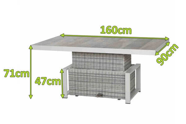 SIENA GARDEN Corido Lifttisch, Ice Grey, Alu / Gardino®-Geflecht, 160x90x47-71 Cm, Stufenlos Verstellbar 4 SIENA GARDEN Corido Lifttisch, Ice Grey, Alu / Gardino®-Geflecht, 160x90x47-71 Cm, Stufenlos Verstellbar – Bild 2