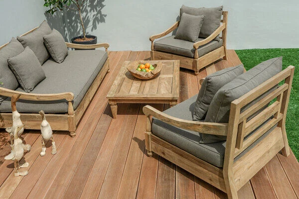 OUTFLEXX Stuhl, Natur, Recycled FSC®-Teak, 90X90x82cm, Inkl. Kissen, Mit Armlehnen 4 OUTFLEXX Stuhl, Natur, Recycled FSC®-Teak, 90X90x82cm, Inkl. Kissen, Mit Armlehnen – Bild 2