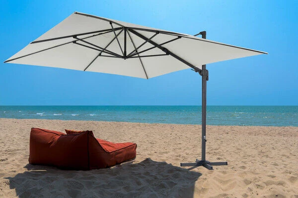 OUTFLEXX Ampelschirm, Anthrazit/creme, Alu/Polyester, 350x350cm, Inkl. Plattenständer 4 OUTFLEXX Ampelschirm, Anthrazit/creme, Alu/Polyester, 350x350cm, Inkl. Plattenständer – Bild 2