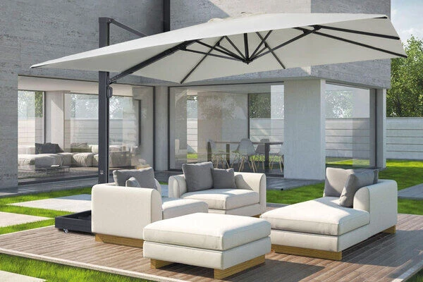 OUTFLEXX Ultimate L Ampelschirm, Anthrazit/creme, Alu/Spuncrylic®, 400x400cm, Inkl. Befüllbarem Schirmständer 4 OUTFLEXX Ultimate L Ampelschirm, Anthrazit/creme, Alu/Spuncrylic®, 400x400cm, Inkl. Befüllbarem Schirmständer – Bild 2