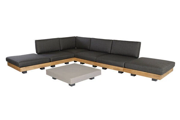 OUTFLEXX Ecklounge, Alu/Akazie/Zement, 6 Personen, Inkl. Tisch 83 X 83 Cm Und Polster Aus Olefin In Anthrazit 4 OUTFLEXX Ecklounge, Alu/Akazie/Zement, 6 Personen, Inkl. Tisch 83 X 83 Cm Und Polster Aus Olefin In Anthrazit – Bild 2