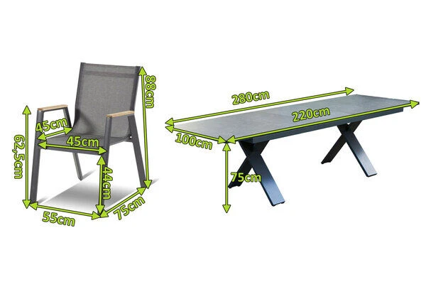 HARTMAN Sondermodell Xanadu / Aruba Set, Xerix/anthrazit, Alu/Glaskeramik, 8 Stapelsessel, 220/280x100cm 4 HARTMAN Sondermodell Xanadu / Aruba Set, Xerix/anthrazit, Alu/Glaskeramik, 8 Stapelsessel, 220/280x100cm – Bild 2