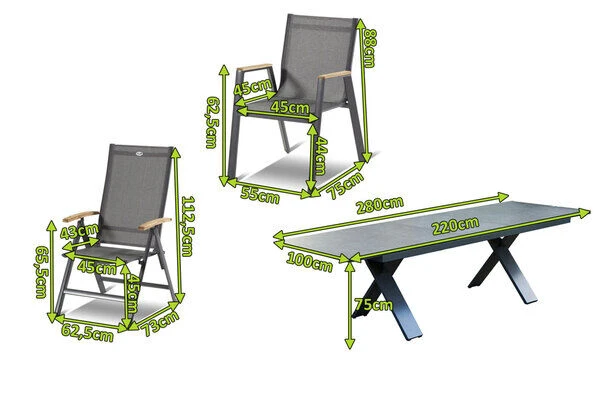 HARTMAN Sondermodell Xanadu / Aruba Set, Xerix/anthrazit, Alu/Glaskeramik, 2 Stapelsessel, 8 Multipos, 220/280x100cm 4 HARTMAN Sondermodell Xanadu / Aruba Set, Xerix/anthrazit, Alu/Glaskeramik, 2 Stapelsessel, 8 Multipos, 220/280x100cm – Bild 2