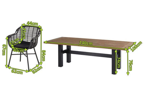 HARTMAN Yasmani / Cecilia Set, Schwarz/vintage Brown, Alu/Teakholz/Polyrattan, 6 Diningsessel, 240x100cm 4 HARTMAN Yasmani / Cecilia Set, Schwarz/vintage Brown, Alu/Teakholz/Polyrattan, 6 Diningsessel, 240x100cm – Bild 2