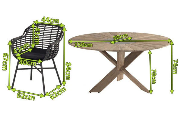 HARTMAN Provence / Cecilia Sitzgruppe, Light Grey/schwarz, Alu/Teakholz/Polyrattan, 5 Diningsessel, Ø150cm, Inkl. Granitinlay 4 HARTMAN Provence / Cecilia Sitzgruppe, Light Grey/schwarz, Alu/Teakholz/Polyrattan, 5 Diningsessel, Ø150cm, Inkl. Granitinlay – Bild 2