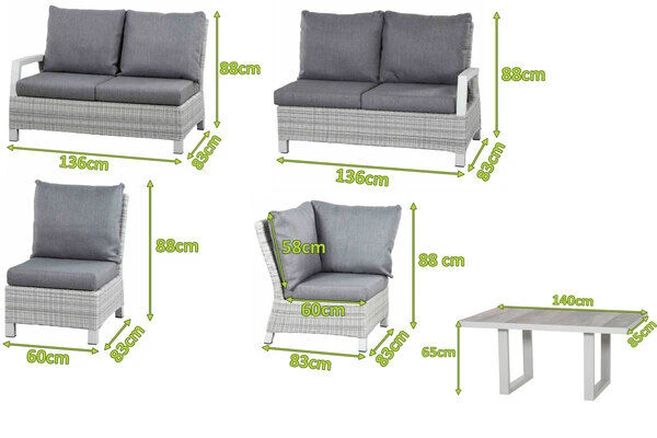 SIENA GARDEN Corido Loungeset, Ice Grey, Alu / Gardino®-Geflecht, 6 Personen, Loungetisch 140x85cm 4 SIENA GARDEN Corido Loungeset, Ice Grey, Alu / Gardino®-Geflecht, 6 Personen, Loungetisch 140x85cm – Bild 2