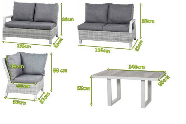 SIENA GARDEN Corido Loungeset, Ice Grey, Alu / Gardino®-Geflecht, 5 Personen, Loungetisch 140x85cm 4 SIENA GARDEN Corido Loungeset, Ice Grey, Alu / Gardino®-Geflecht, 5 Personen, Loungetisch 140x85cm – Bild 2